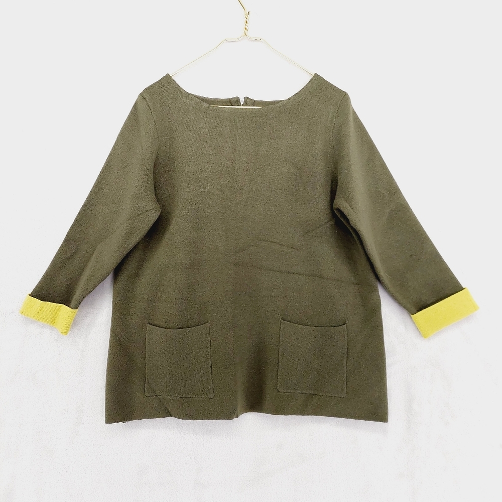 Olive Green Sweater with Yellow Accents